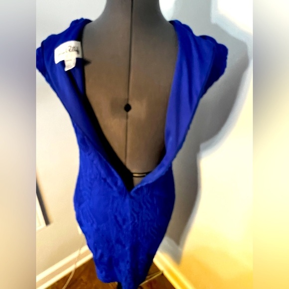 Joseph Rykoff Dress Sz 8 Royal Blue Textured Stretch Sheath Cutout Neck Cocktail - Picture 14 of 16